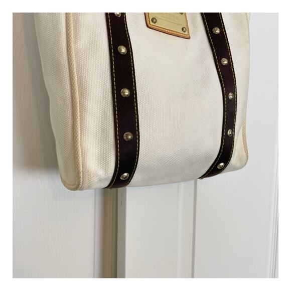 Louis Vuitton Antigua Cabás MM Canvas Tote Bag Cream Brown Trim Brass Rivets - Picture 3 of 11